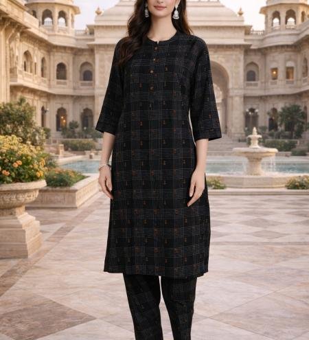 Black Checked Printed Kurta with Pant