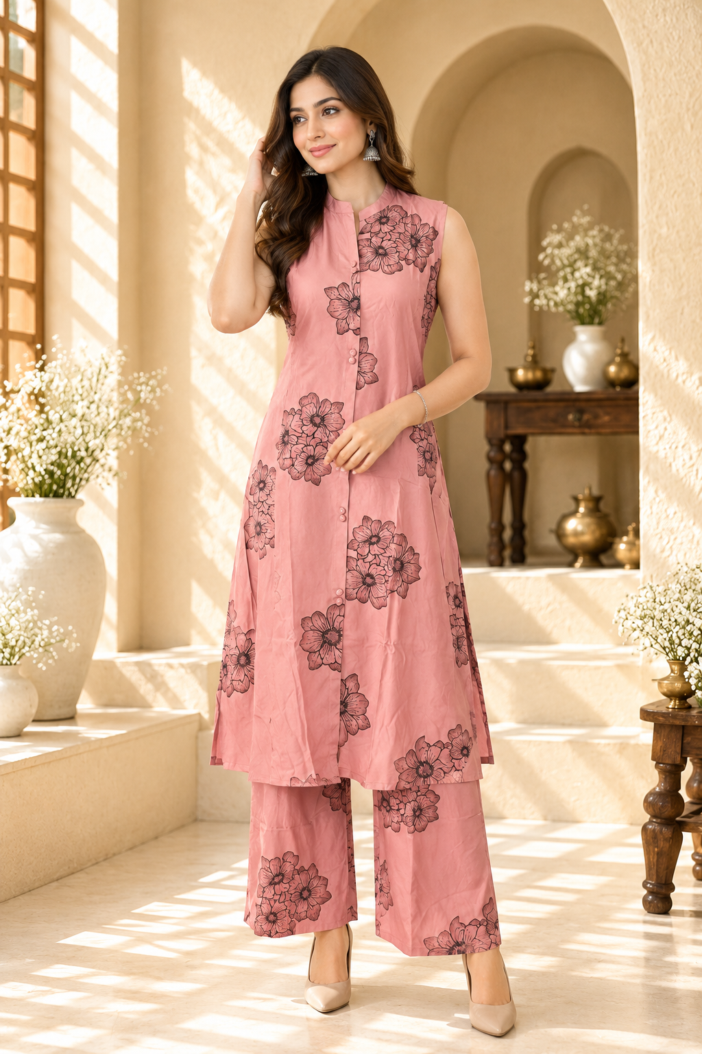 Dusty Pink Floral Design Cord Set