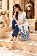 Ivory Blue Floral Printed Rayon Kurti