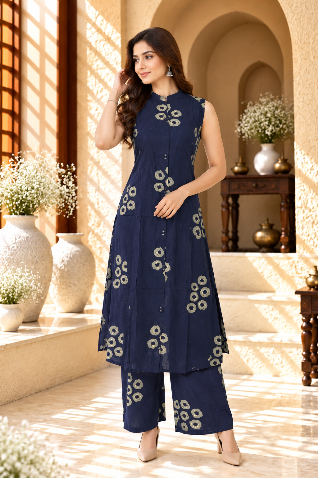 Navy Blue Abstract Motif Cord Set