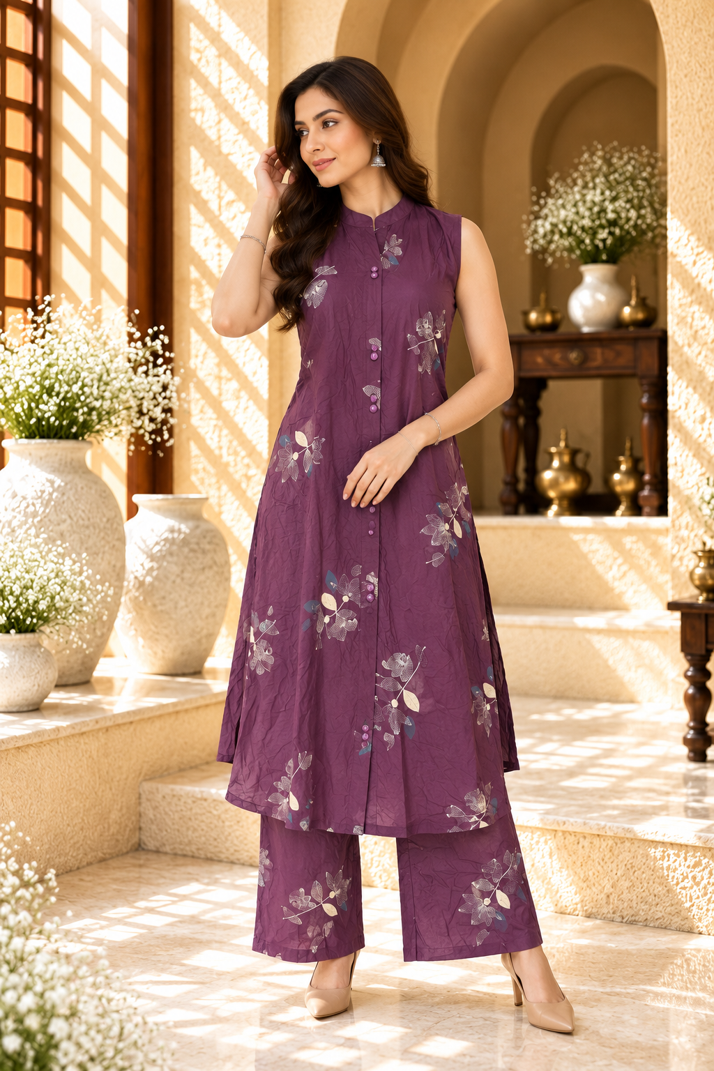 Mauve Purple Floral Vine Cord Set