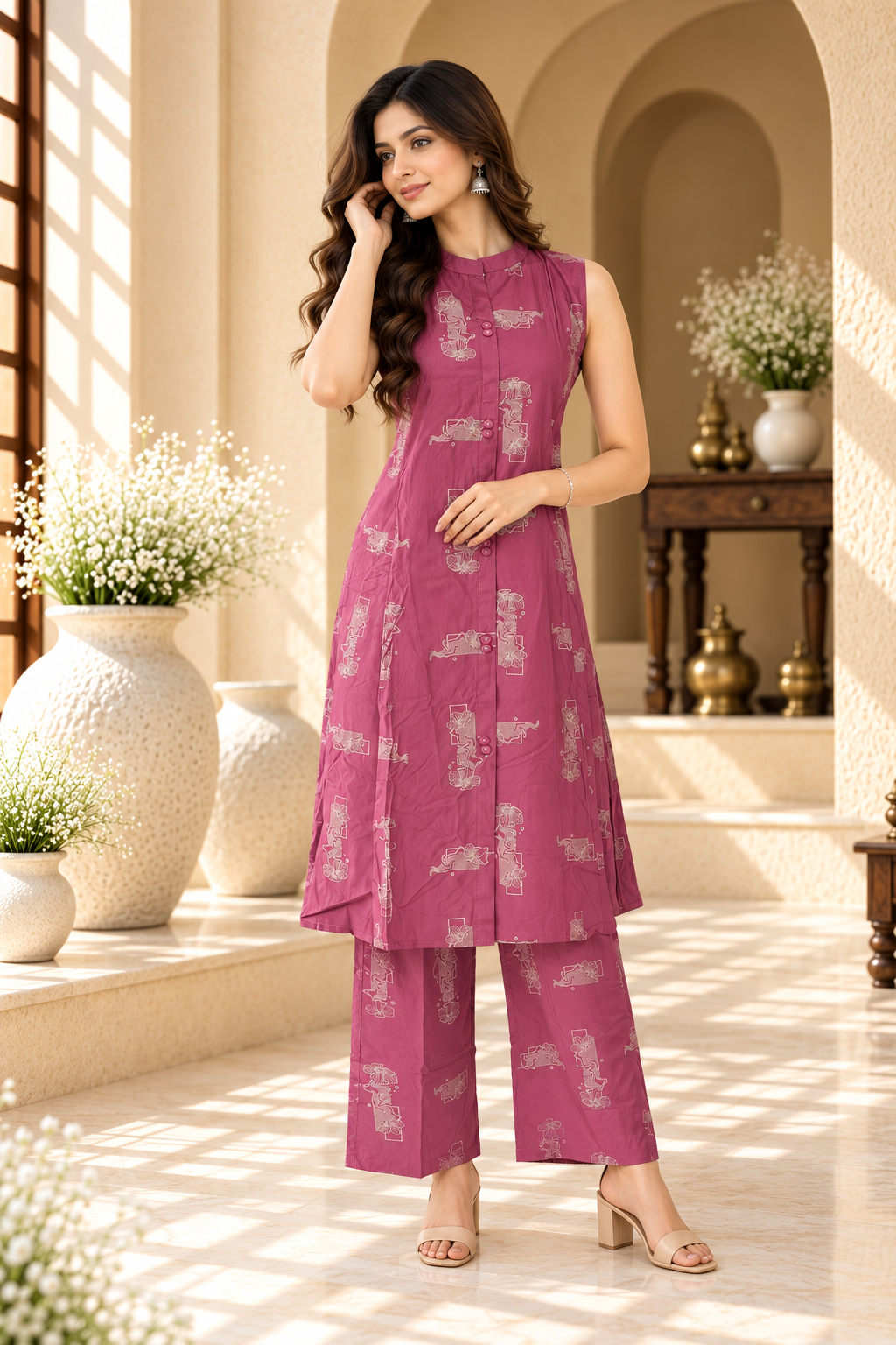 Rose Pink Elephant Motif Cord Set