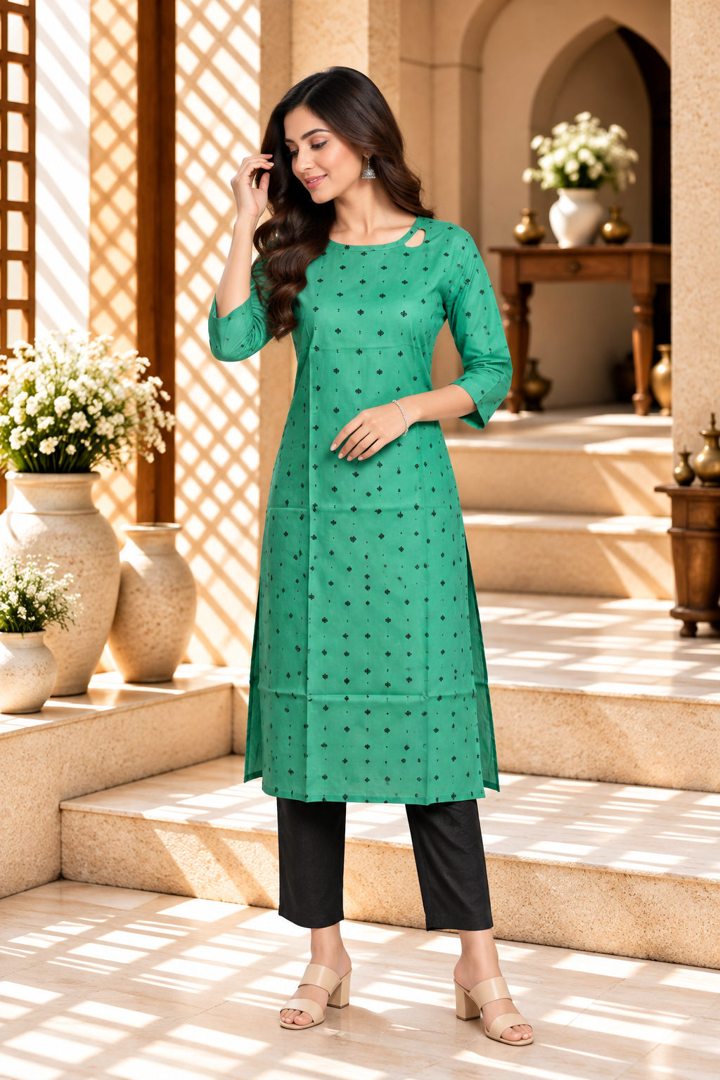 Green Printed Cotton Kurti