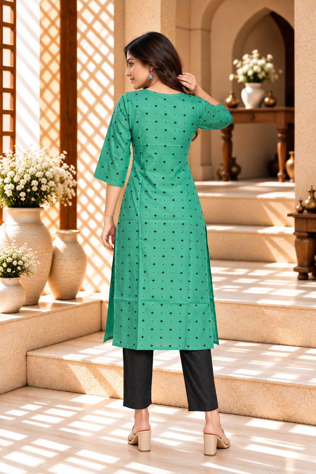 Green Printed Cotton Kurti