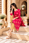 Pink Gold Butterfly Printed Cotton Kurti