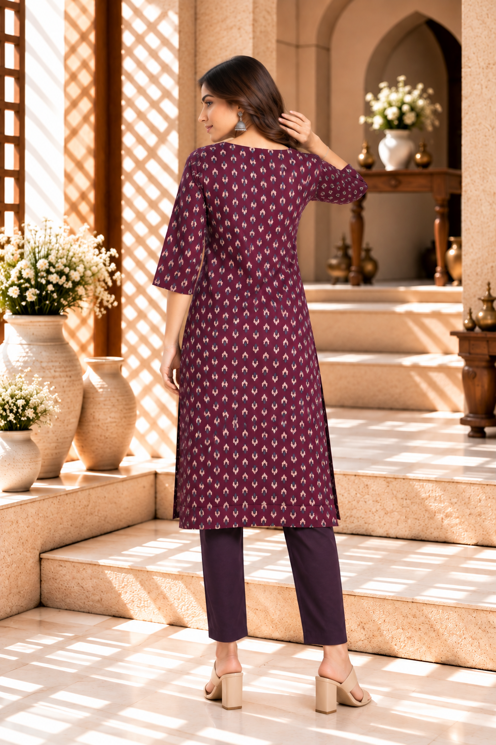 Violet Geometric Print Rayon Kurti