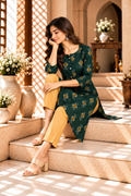 Dark Green Floral Printed Rayon Kurti