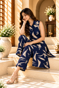 Navy Blue Abstract Design Cord Set