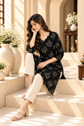 Black Golden Paisley Printed Rayon Kurti