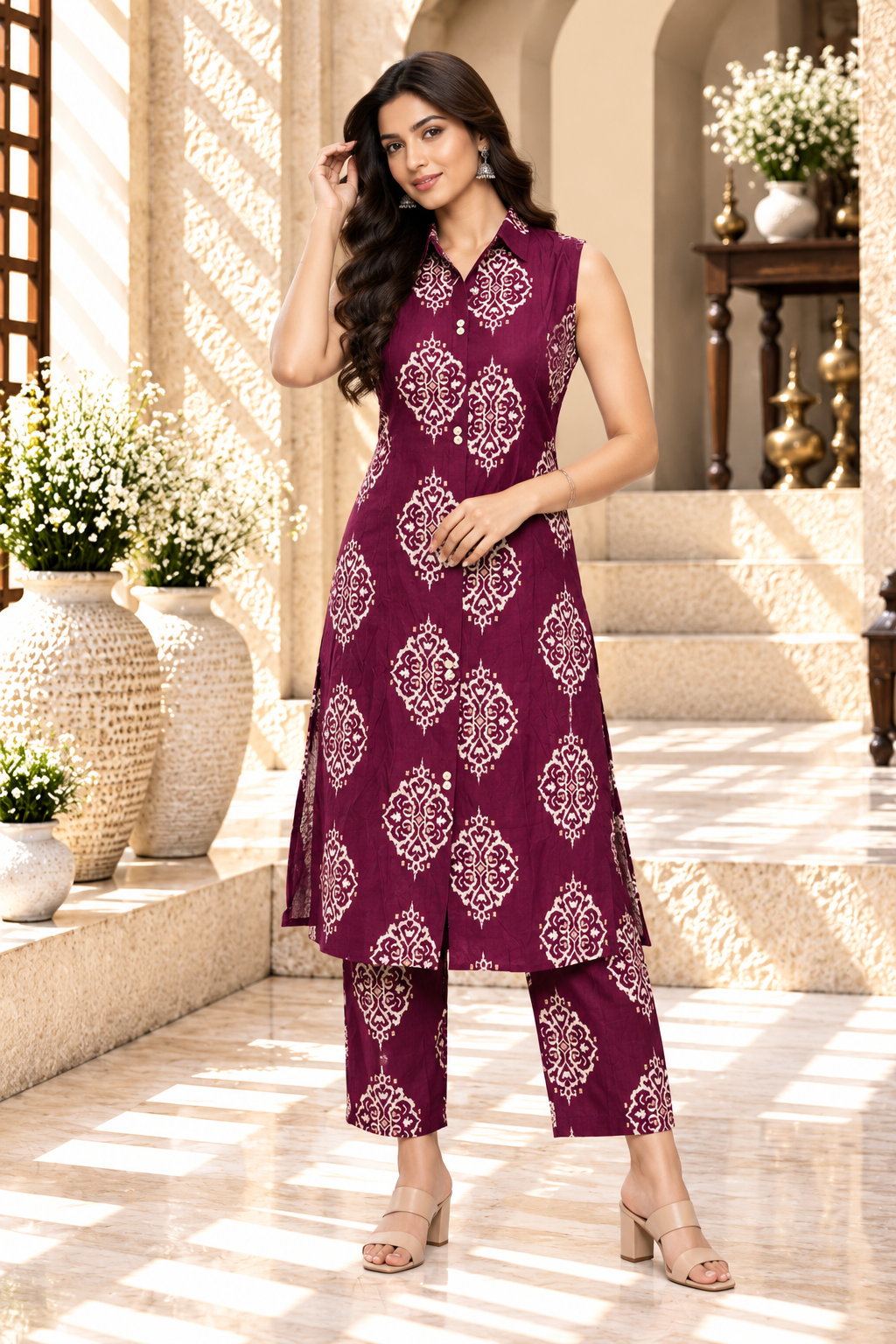Violet Traditional Motif Cord Set