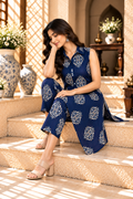 Navy Blue Traditional Motif Cord Set