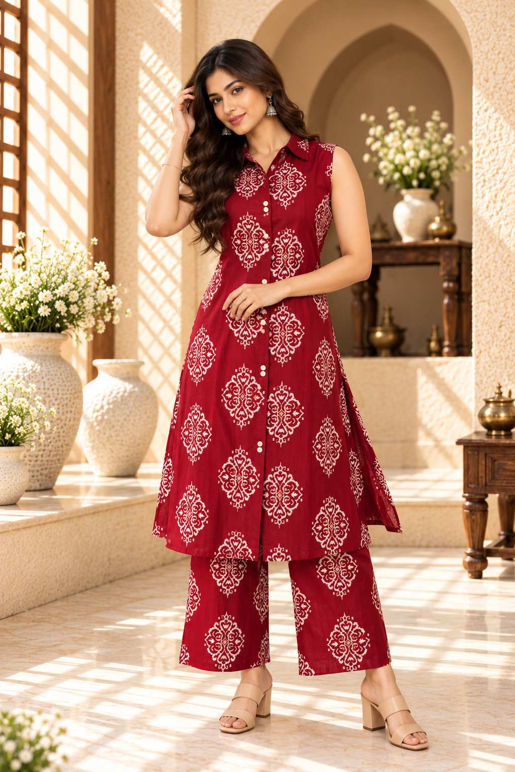 Maroon Traditional Motif Printed Cord Set