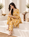 Mustard Yellow Floral Printed Rayon Kurti Set