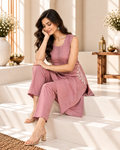 Rose Pink Rayon Embroidered Kurti Set