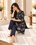 Navy Blue Floral Printed Rayon Kurti Set