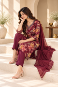 Maroon Floral Printed Rayon Kurta Set