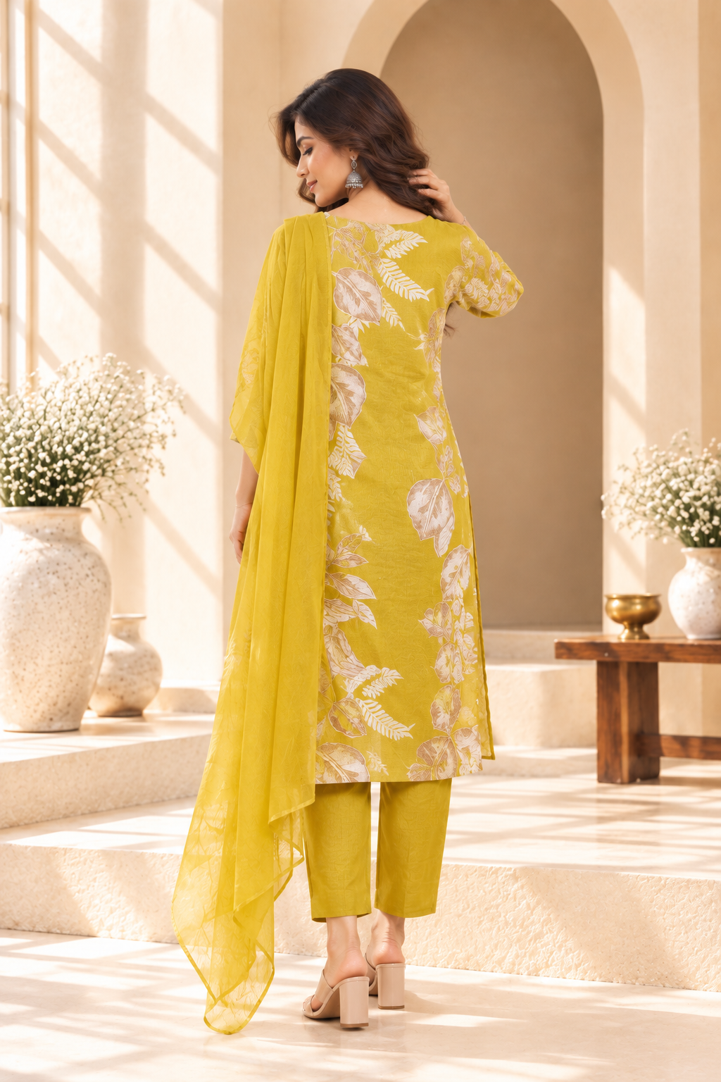 Mustard Yellow Floral Printed Rayon Kurta Set