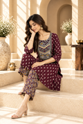 Violet & Cream Printed Rayon Kurta Set