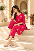 Rani Pink Embroidered Rayon Kurta Set