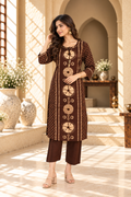 Chocolate Brown Printed Rayon Kurta Set