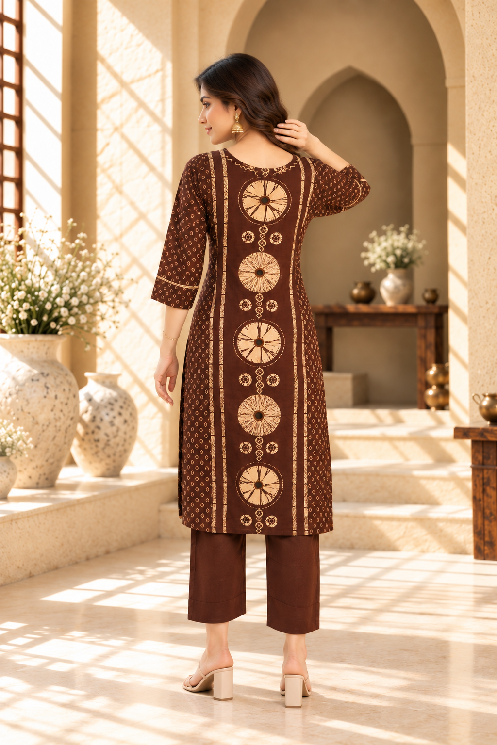 Chocolate Brown Printed Rayon Kurta Set