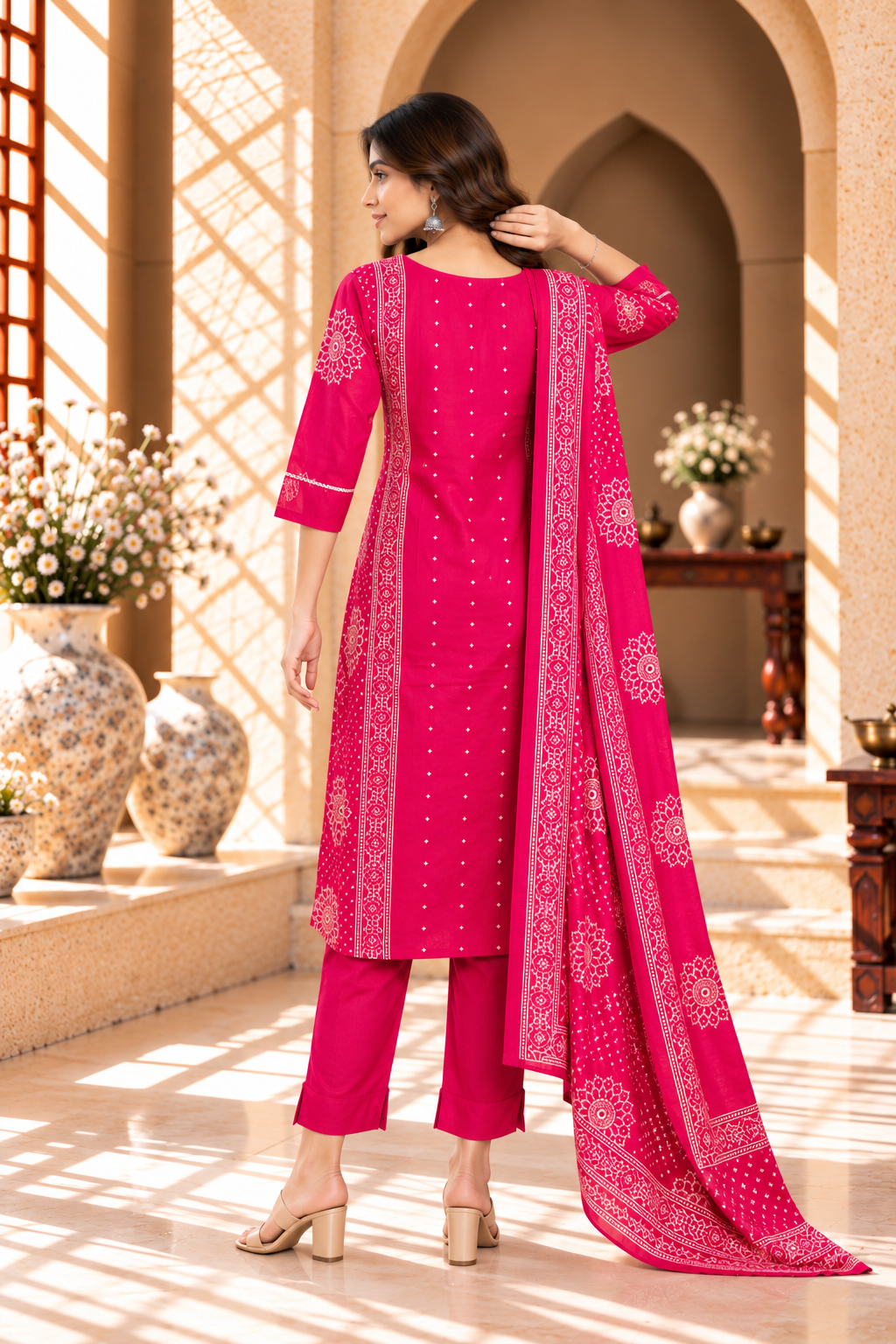 Pink Floral Printed Rayon Kurta Set