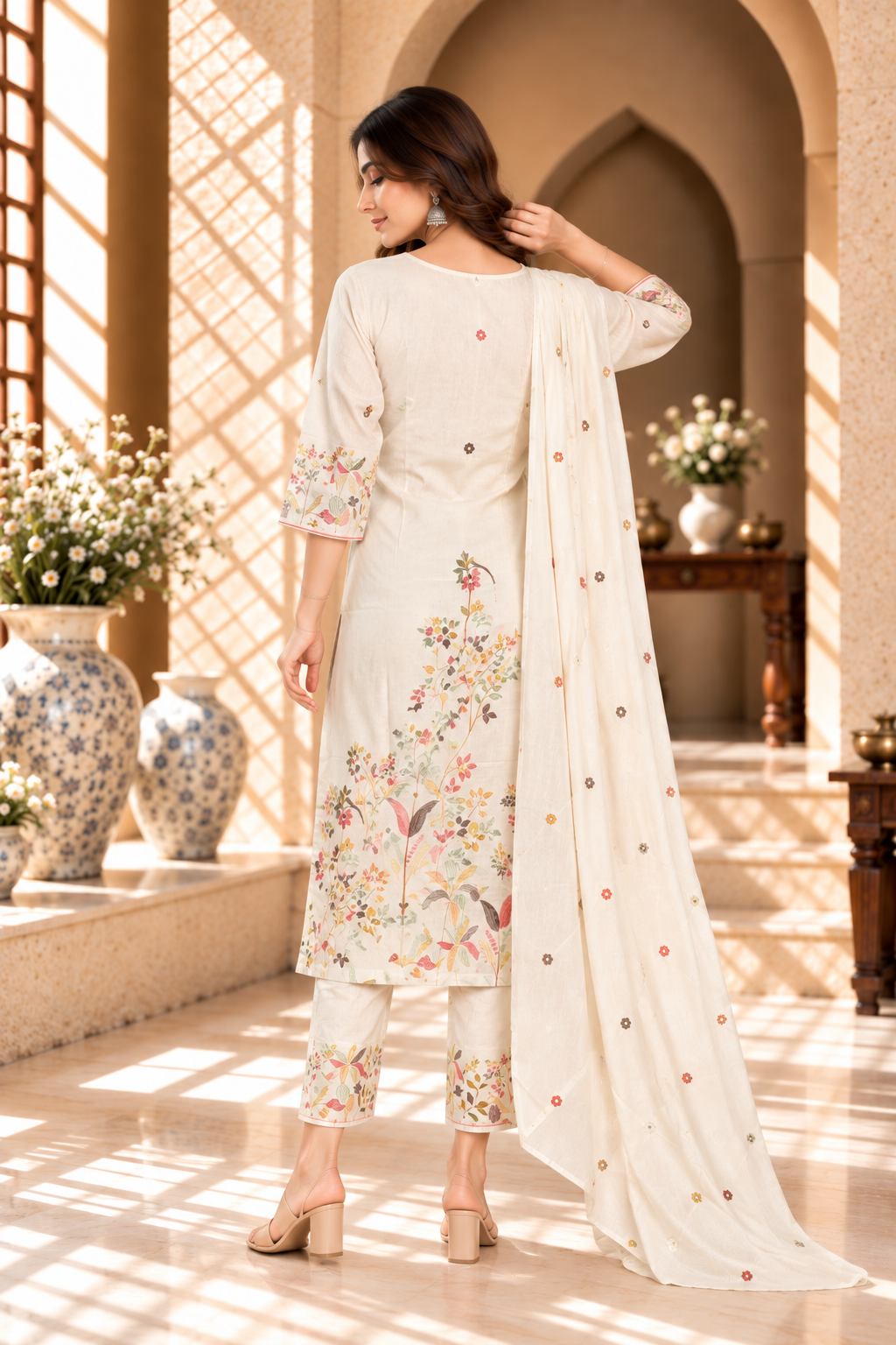 Ivory Floral Printed Vatican Kurta Set